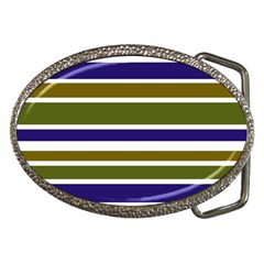 Olive Green Blue Stripes Pattern Belt Buckles by BrightVibesDesign