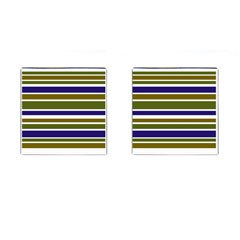 Olive Green Blue Stripes Pattern Cufflinks (square) by BrightVibesDesign