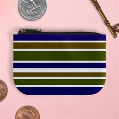 Olive Green Blue Stripes Pattern Mini Coin Purses by BrightVibesDesign