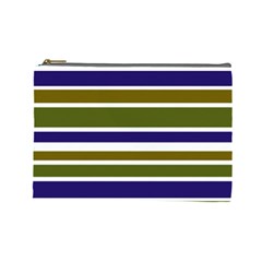 Olive Green Blue Stripes Pattern Cosmetic Bag (large)  by BrightVibesDesign