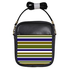 Olive Green Blue Stripes Pattern Girls Sling Bags by BrightVibesDesign