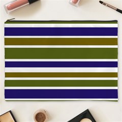 Olive Green Blue Stripes Pattern Cosmetic Bag (xxxl)  by BrightVibesDesign