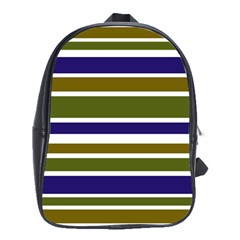 Olive Green Blue Stripes Pattern School Bags (xl)  by BrightVibesDesign