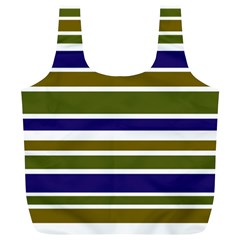 Olive Green Blue Stripes Pattern Full Print Recycle Bags (l) 