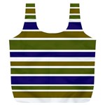 Olive Green Blue Stripes Pattern Full Print Recycle Bags (L)  Front