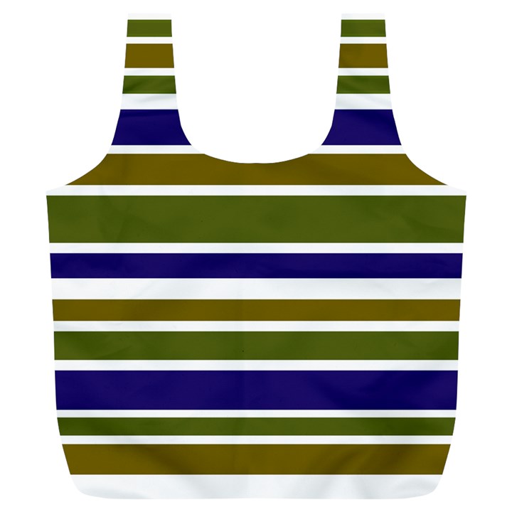 Olive Green Blue Stripes Pattern Full Print Recycle Bags (L) 