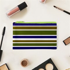 Olive Green Blue Stripes Pattern Cosmetic Bag (xs)