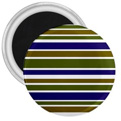 Olive Green Blue Stripes Pattern 3  Magnets by BrightVibesDesign