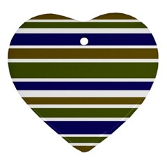 Olive Green Blue Stripes Pattern Ornament (heart)  by BrightVibesDesign