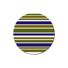 Olive Green Blue Stripes Pattern Magnet 3  (round) by BrightVibesDesign