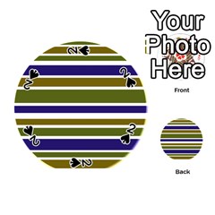 Olive Green Blue Stripes Pattern Playing Cards 54 (round)  by BrightVibesDesign