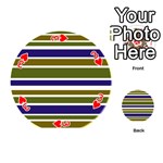 Olive Green Blue Stripes Pattern Playing Cards 54 (Round)  Front - Heart3