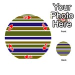 Olive Green Blue Stripes Pattern Playing Cards 54 (Round)  Front - Heart6