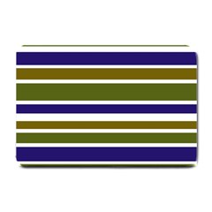 Olive Green Blue Stripes Pattern Small Doormat  by BrightVibesDesign