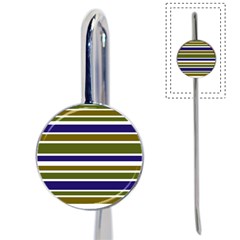 Olive Green Blue Stripes Pattern Book Mark by BrightVibesDesign