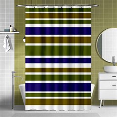 Olive Green Blue Stripes Pattern Shower Curtain 48  X 72  (small) 