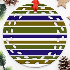 Olive Green Blue Stripes Pattern Ornament (round Filigree)  by BrightVibesDesign