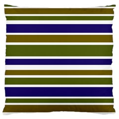 Olive Green Blue Stripes Pattern Large Cushion Case (one Side) by BrightVibesDesign