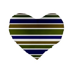 Olive Green Blue Stripes Pattern Standard 16  Premium Heart Shape Cushions by BrightVibesDesign