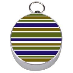 Olive Green Blue Stripes Pattern Silver Compasses by BrightVibesDesign