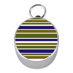 Olive Green Blue Stripes Pattern Mini Silver Compasses by BrightVibesDesign