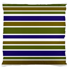 Olive Green Blue Stripes Pattern Large Flano Cushion Case (one Side)