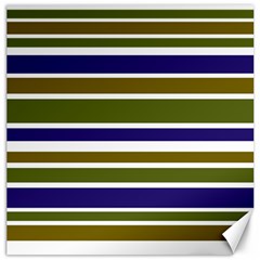 Olive Green Blue Stripes Pattern Canvas 12  X 12   by BrightVibesDesign