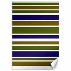 Olive Green Blue Stripes Pattern Canvas 12  X 18   by BrightVibesDesign