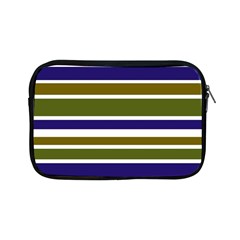 Olive Green Blue Stripes Pattern Apple Ipad Mini Zipper Cases by BrightVibesDesign