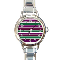 Purple Green Stripes Round Italian Charm Watch by BrightVibesDesign