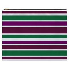 Purple Green Stripes Cosmetic Bag (xxxl)  by BrightVibesDesign