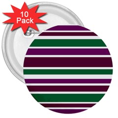 Purple Green Stripes 3  Buttons (10 Pack)  by BrightVibesDesign