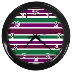 Purple Green Stripes Wall Clocks (black) by BrightVibesDesign