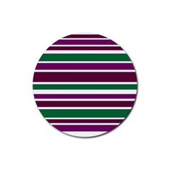 Purple Green Stripes Rubber Coaster (round)  by BrightVibesDesign