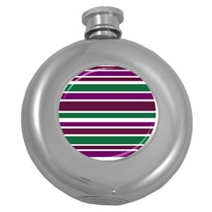 Purple Green Stripes Round Hip Flask (5 Oz) by BrightVibesDesign