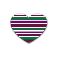 Purple Green Stripes Rubber Coaster (heart)  by BrightVibesDesign