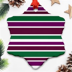 Purple Green Stripes Snowflake Ornament (2-side) by BrightVibesDesign