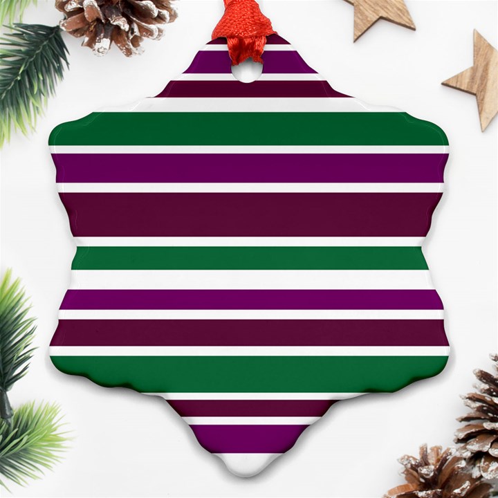 Purple Green Stripes Snowflake Ornament (2-Side)