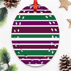 Purple Green Stripes Oval Filigree Ornament (2-side)  by BrightVibesDesign