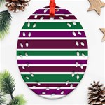 Purple Green Stripes Oval Filigree Ornament (2-Side)  Front