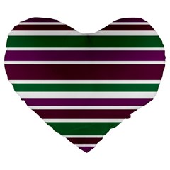 Purple Green Stripes Large 19  Premium Heart Shape Cushions by BrightVibesDesign