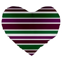 Purple Green Stripes Large 19  Premium Flano Heart Shape Cushions by BrightVibesDesign