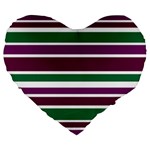 Purple Green Stripes Large 19  Premium Flano Heart Shape Cushions Front