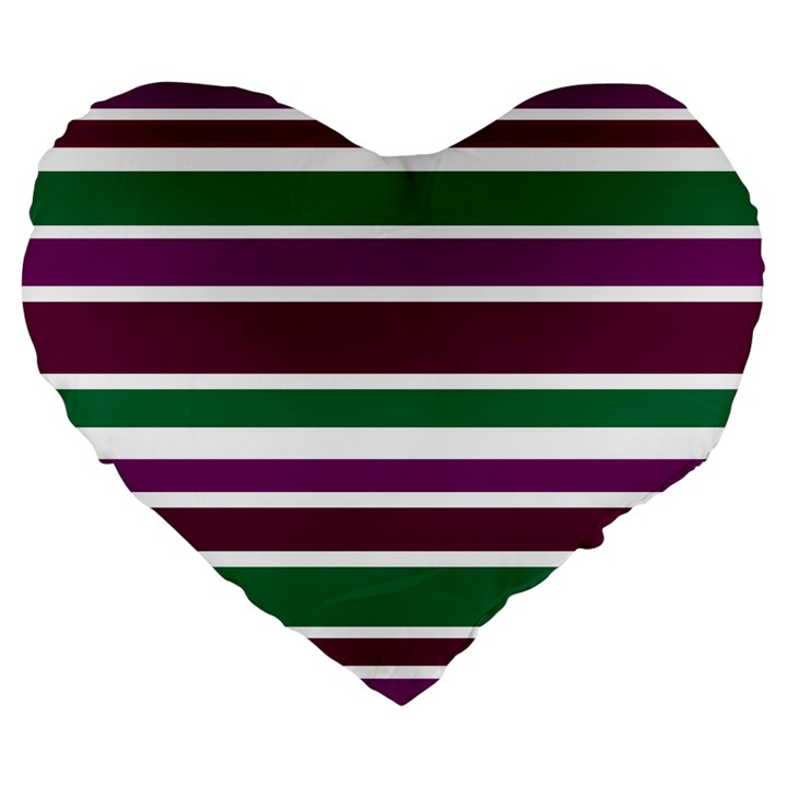 Purple Green Stripes Large 19  Premium Flano Heart Shape Cushions