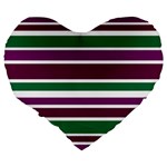 Purple Green Stripes Large 19  Premium Flano Heart Shape Cushions Back