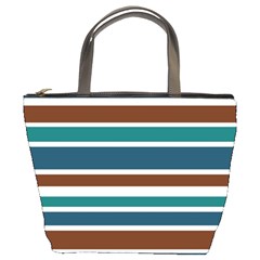 Teal Brown Stripes Bucket Bags by BrightVibesDesign