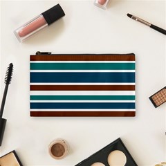 Teal Brown Stripes Cosmetic Bag (small)  by BrightVibesDesign