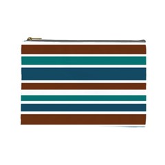 Teal Brown Stripes Cosmetic Bag (large)  by BrightVibesDesign