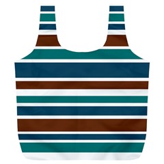 Teal Brown Stripes Full Print Recycle Bags (l) 