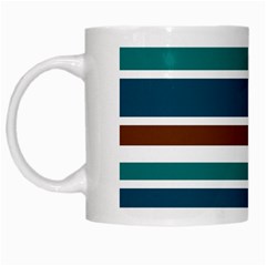 Teal Brown Stripes White Mugs